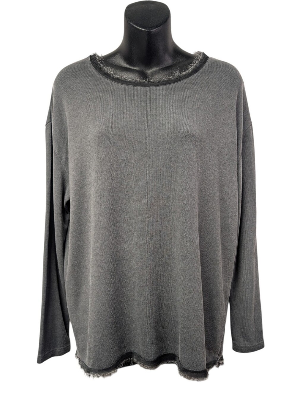 Flora Ashley Women's Gray Solid Knit Round Neck Raw Hem Pullover Top Size S